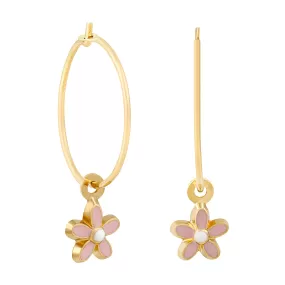 14k Fine Enamel Flower Single Hoop