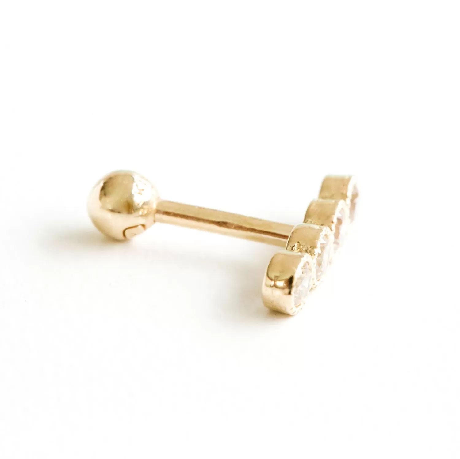 14k Gold Four Cubic Round Stick Pendant Barbell Ear Stud Piercing