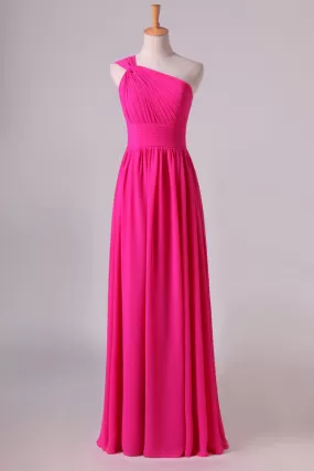 2024 Fuchsia One Shoulder A Line Chiffon Bridesmaid P2YJGCLY