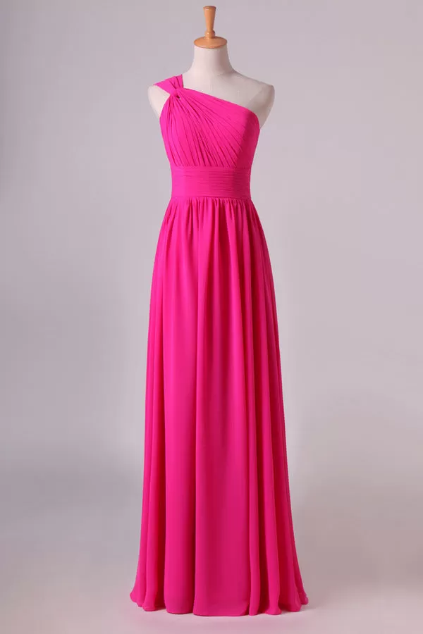 2024 Fuchsia One Shoulder A Line Chiffon Bridesmaid P2YJGCLY