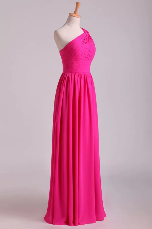 2024 Fuchsia One Shoulder A Line Chiffon Bridesmaid P2YJGCLY