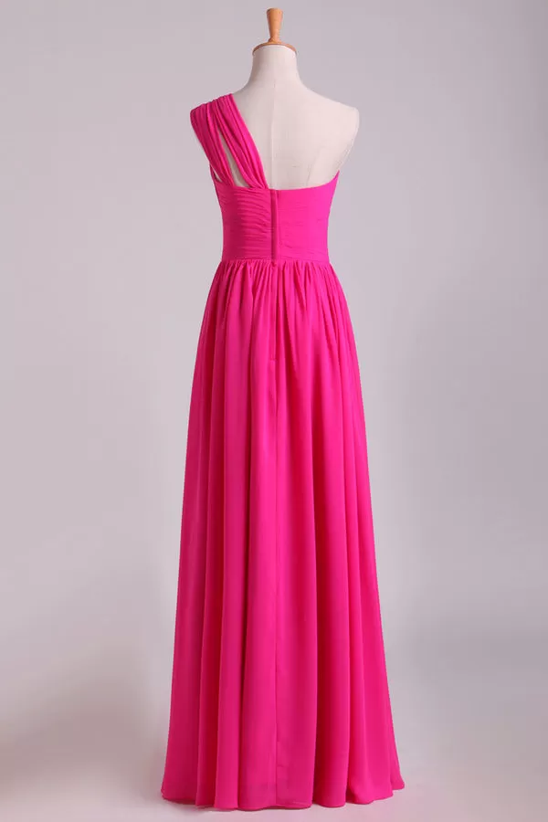 2024 Fuchsia One Shoulder A Line Chiffon Bridesmaid P2YJGCLY