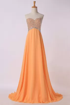 2024 Prom Dresses Sweetheart A Line Sweep Train Chiffon PAPLSFGP