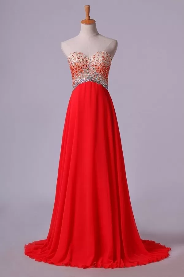 2024 Splendid Sweetheart Prom Dresses A Line Chiffon With Beads PQ9HMJ8A