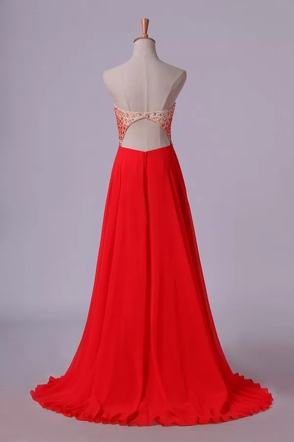 2024 Splendid Sweetheart Prom Dresses A Line Chiffon With Beads PQ9HMJ8A