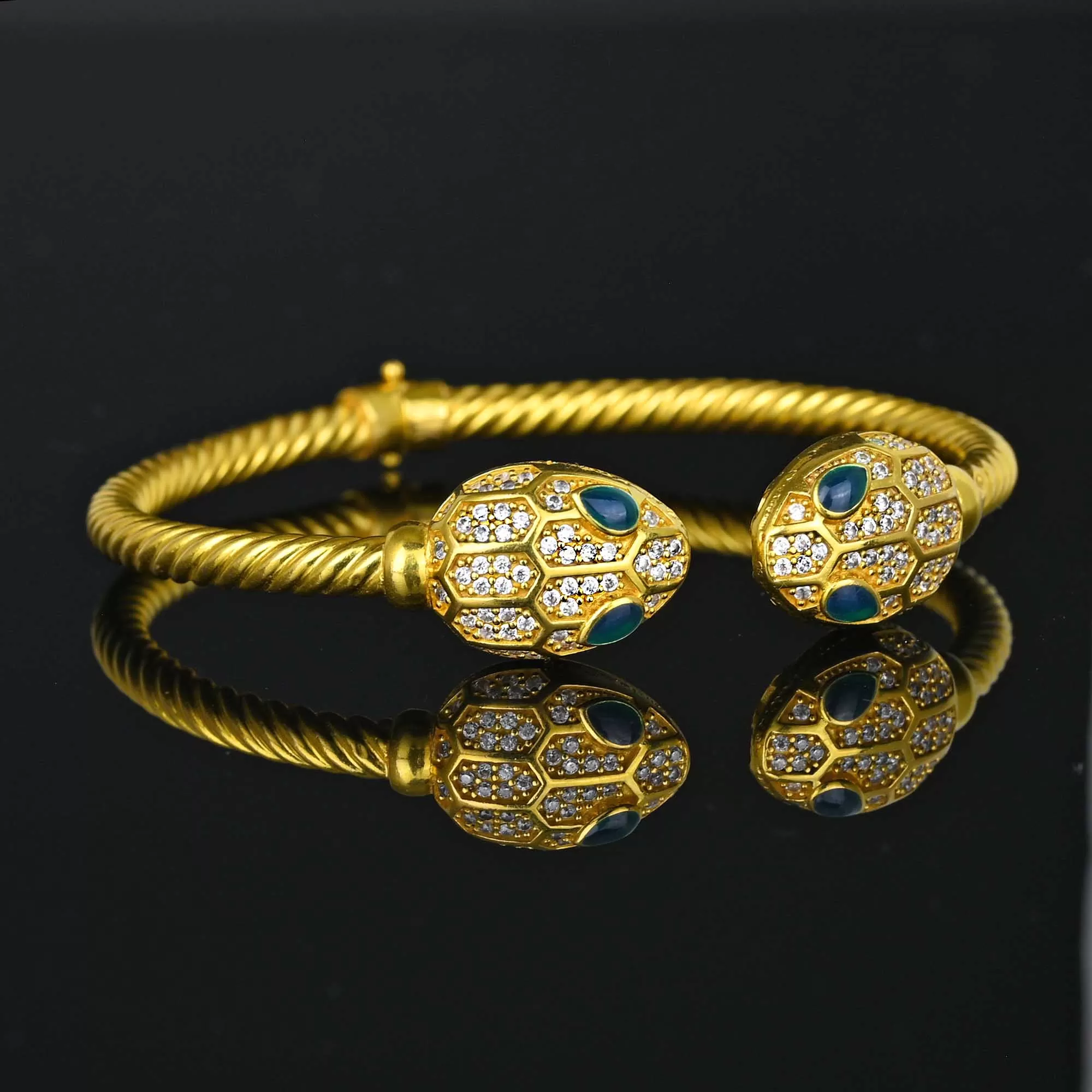 21K Gold Plique a Jour Enamel Diamond Snake Bracelet