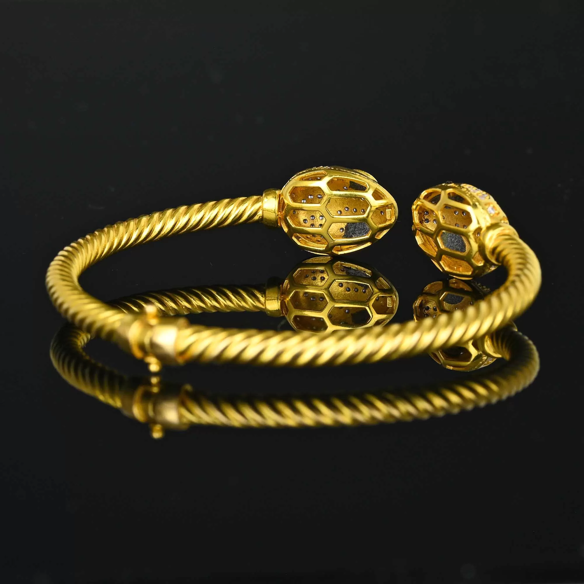 21K Gold Plique a Jour Enamel Diamond Snake Bracelet