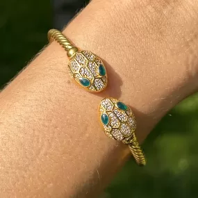 21K Gold Plique a Jour Enamel Diamond Snake Bracelet