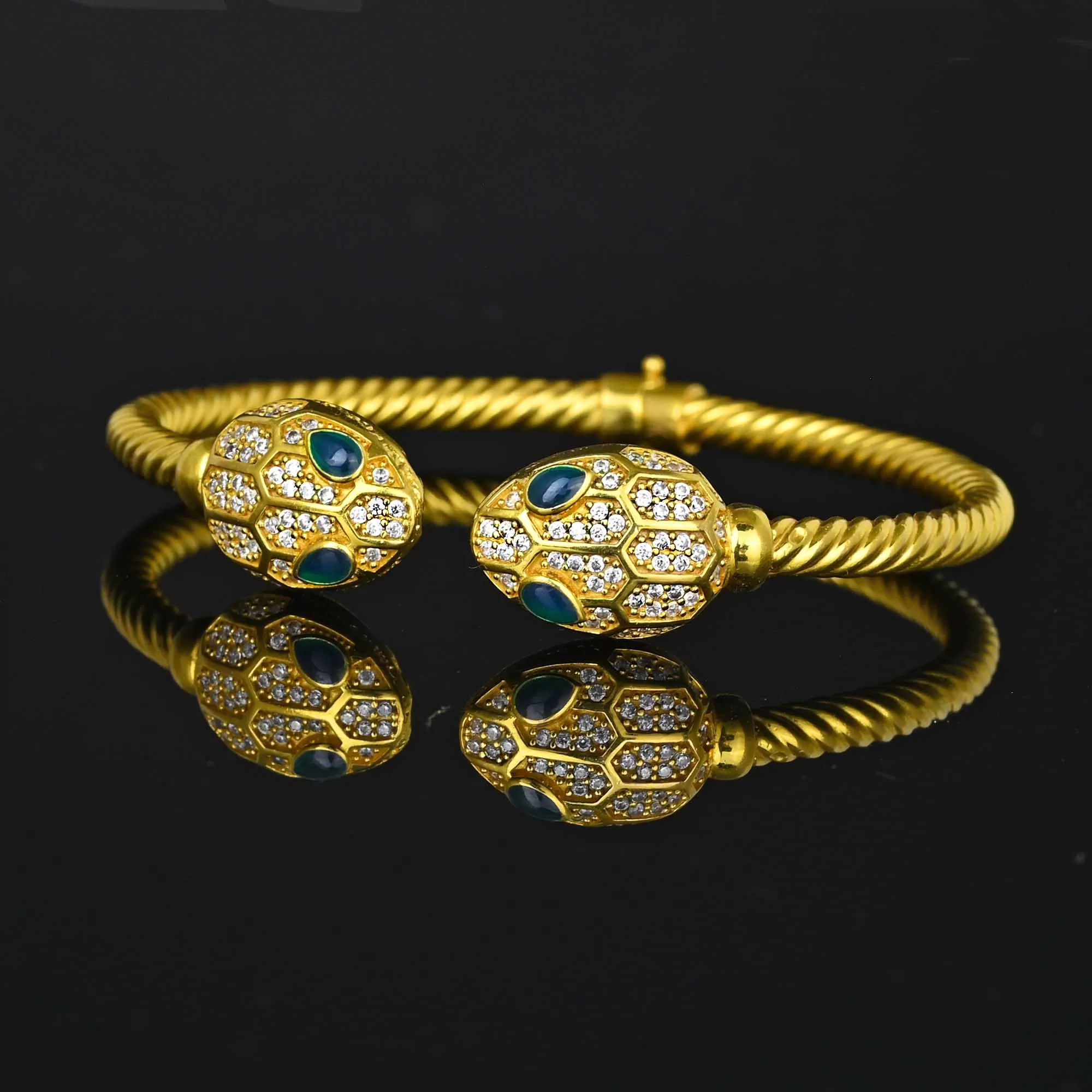 21K Gold Plique a Jour Enamel Diamond Snake Bracelet