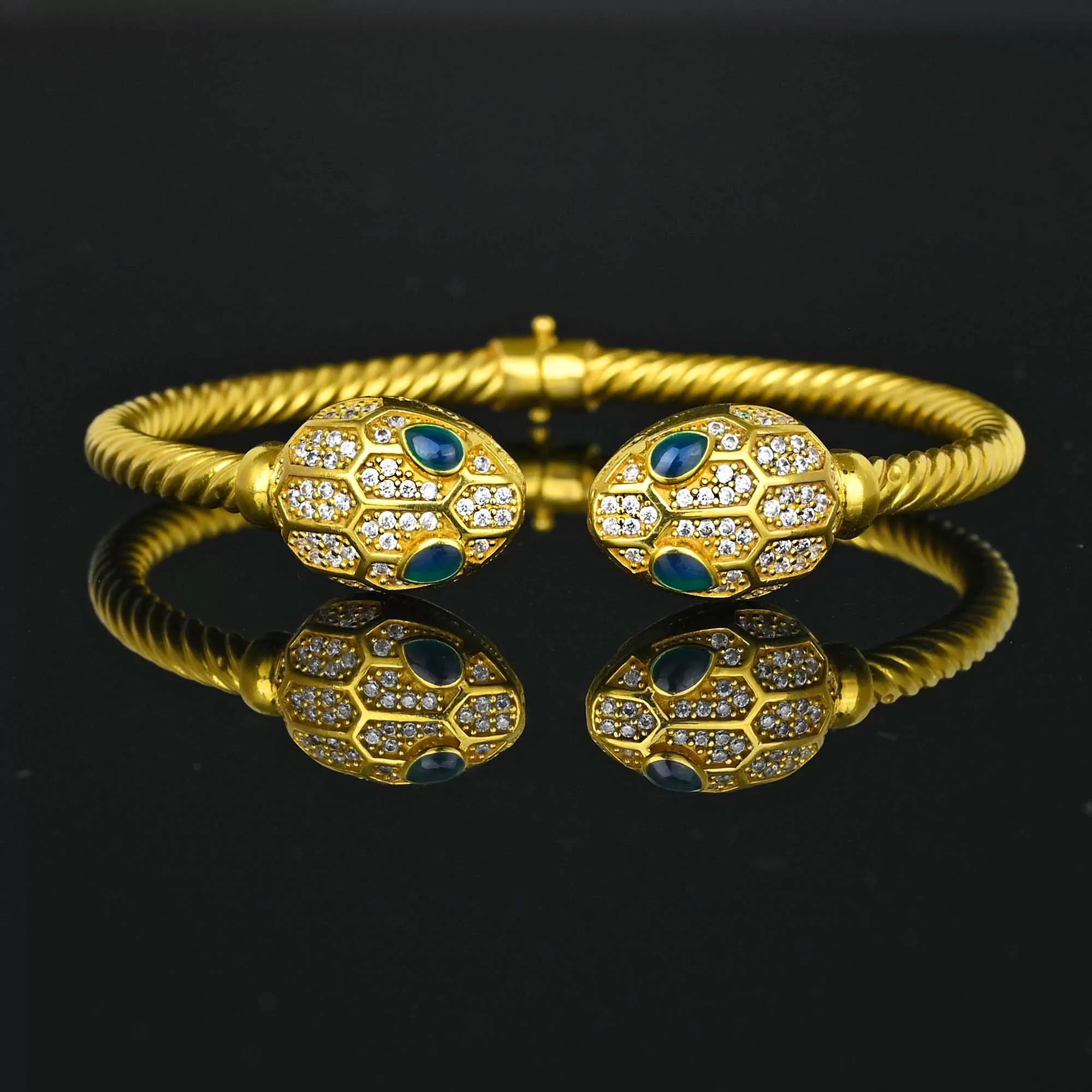 21K Gold Plique a Jour Enamel Diamond Snake Bracelet