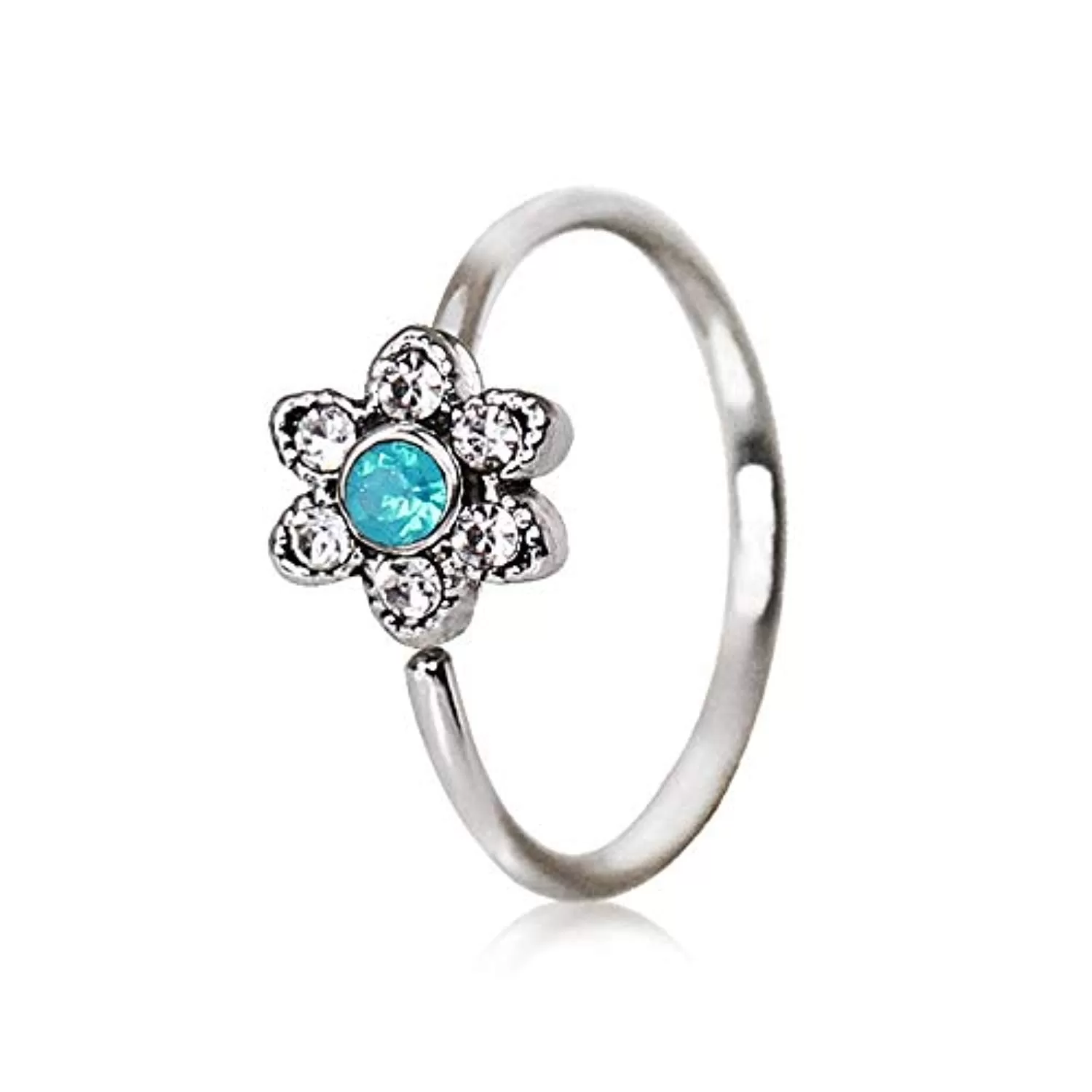 316L Stainless Steel Synthetic Jeweled Aqua Flower WildKlass Cartilage Earring/Nose Hoop Ring