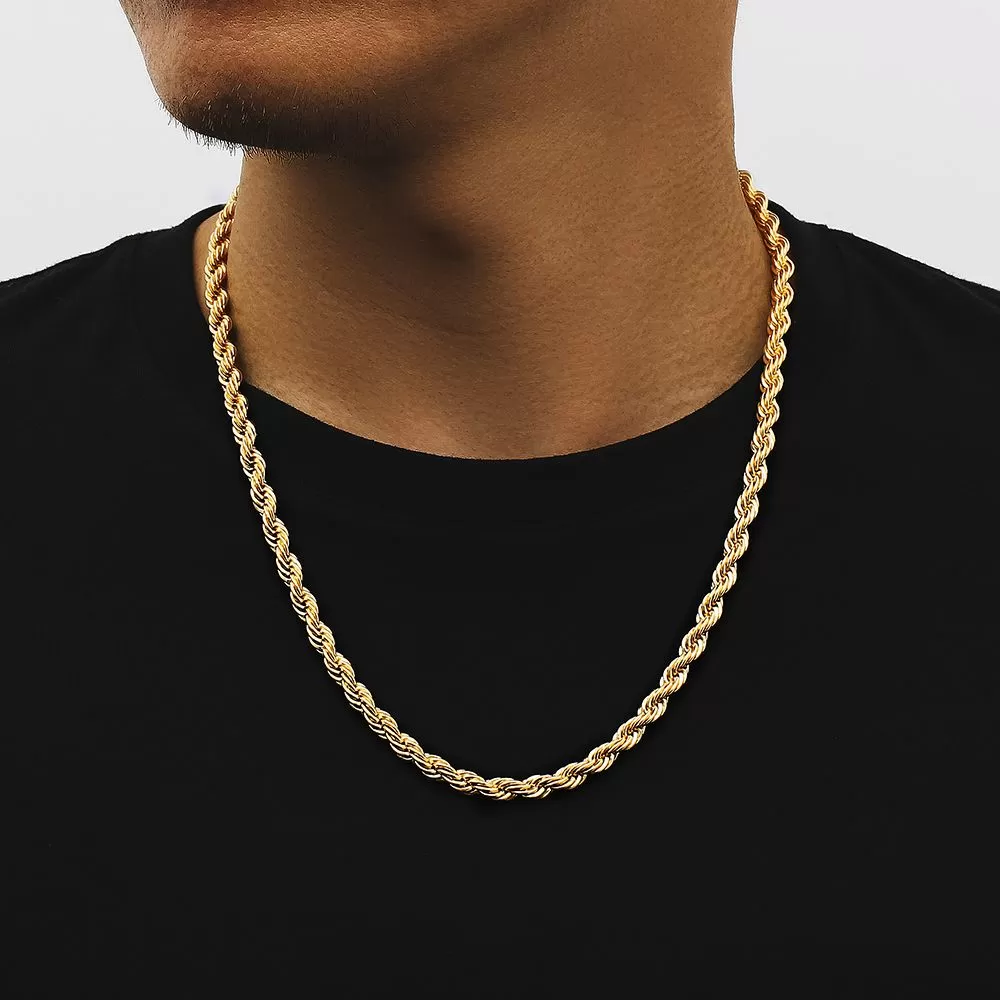 3mm/4mm/6mm Mens Rope Chain in 18K Gold/White Gold