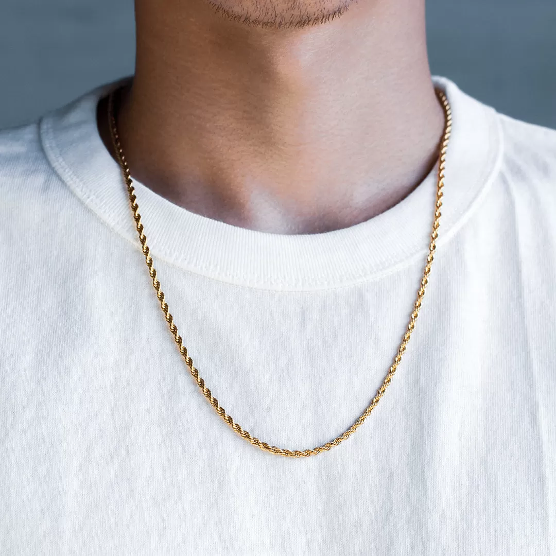 3mm/4mm/6mm Mens Rope Chain in 18K Gold/White Gold