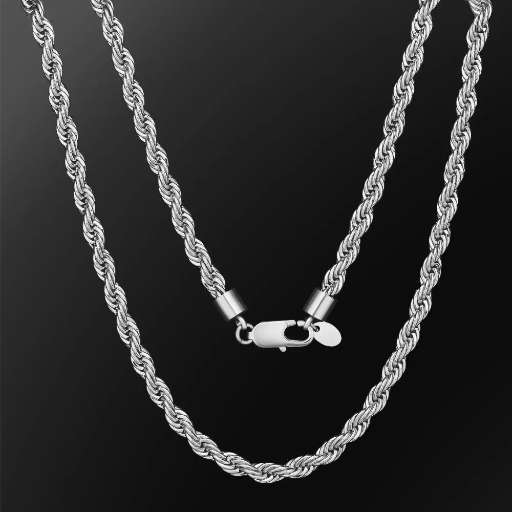 3mm/4mm/6mm Mens Rope Chain in 18K Gold/White Gold