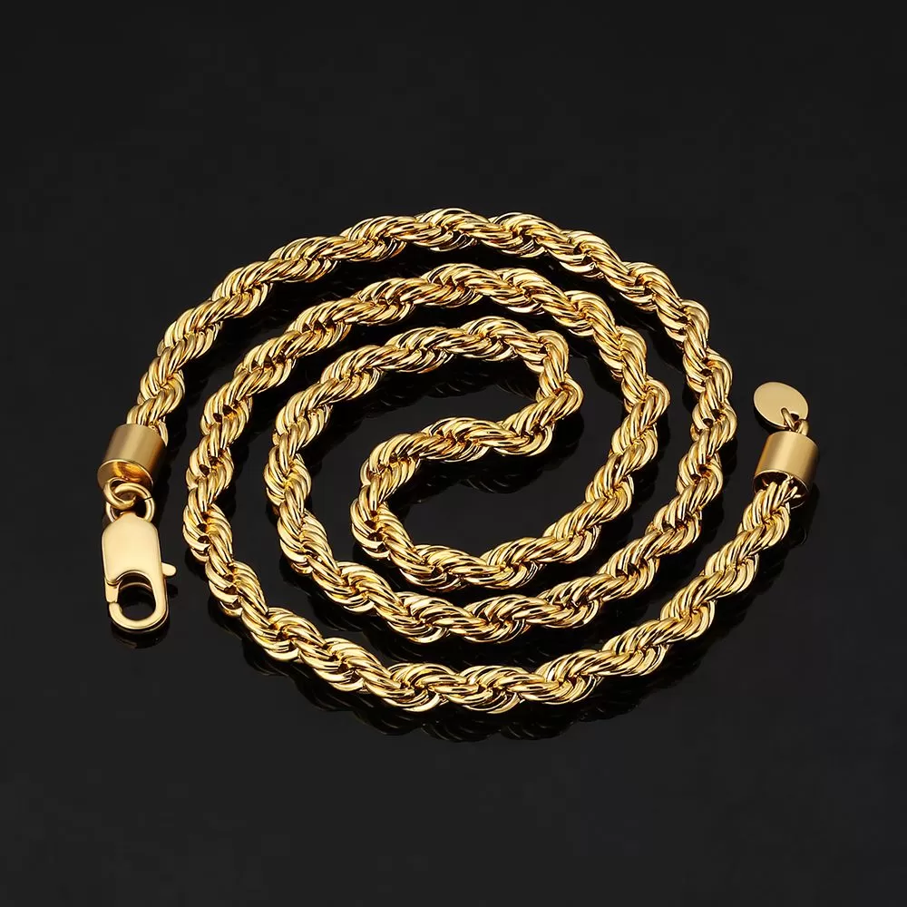 3mm/4mm/6mm Mens Rope Chain in 18K Gold/White Gold