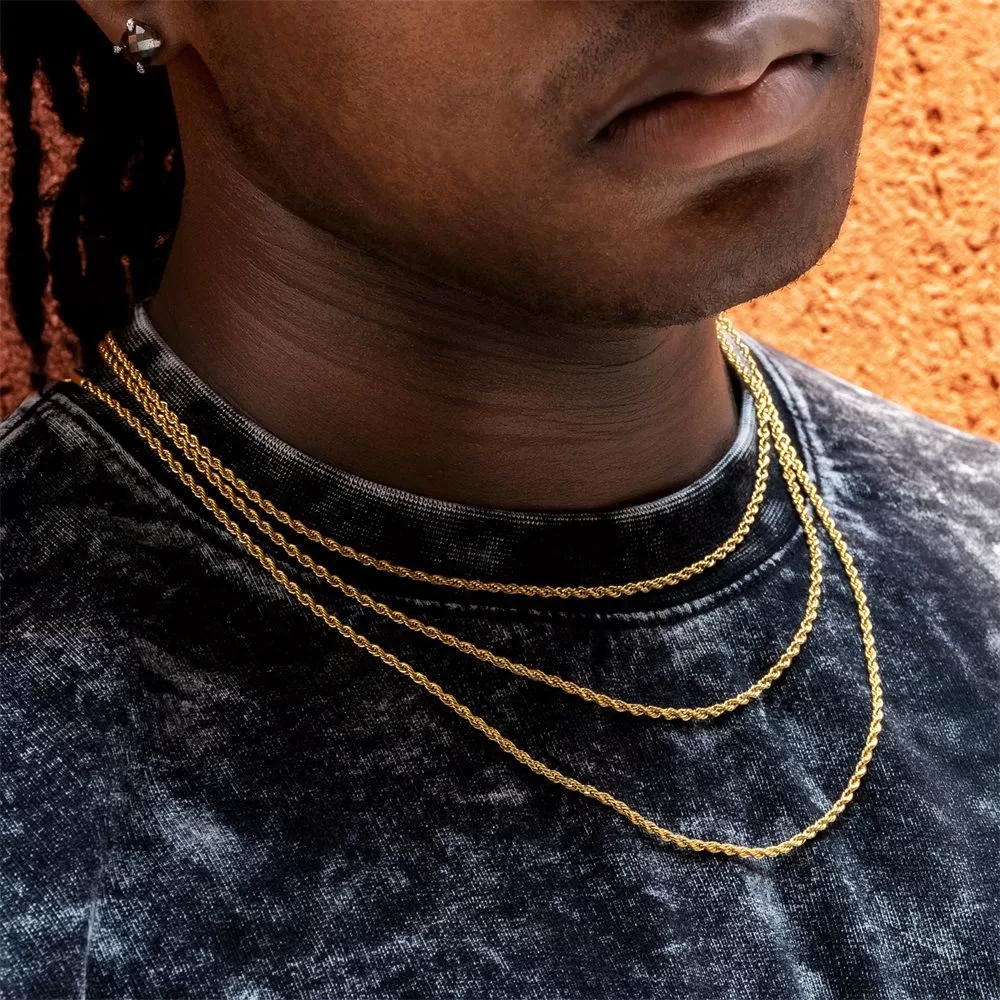 3mm/4mm/6mm Mens Rope Chain in 18K Gold/White Gold