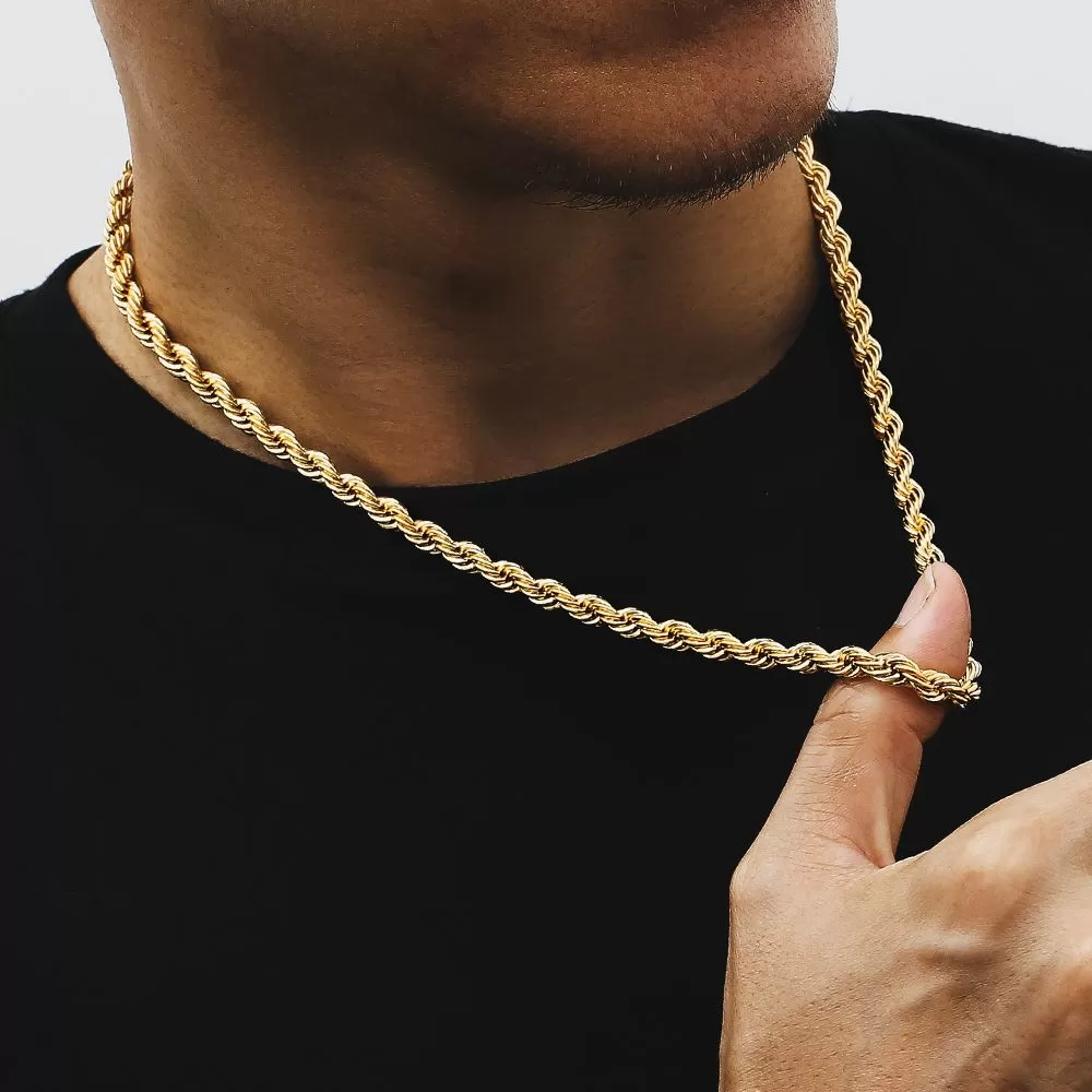 3mm/4mm/6mm Mens Rope Chain in 18K Gold/White Gold