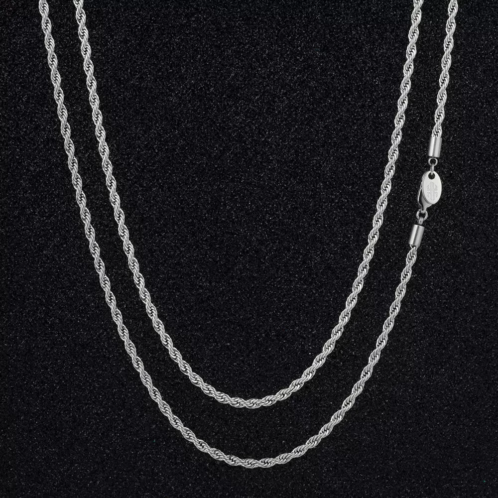 3mm/4mm/6mm Mens Rope Chain in 18K Gold/White Gold