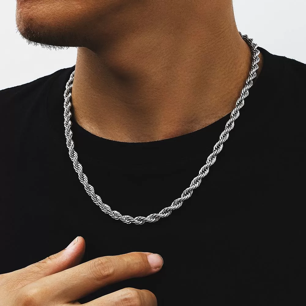 3mm/4mm/6mm Mens Rope Chain in 18K Gold/White Gold