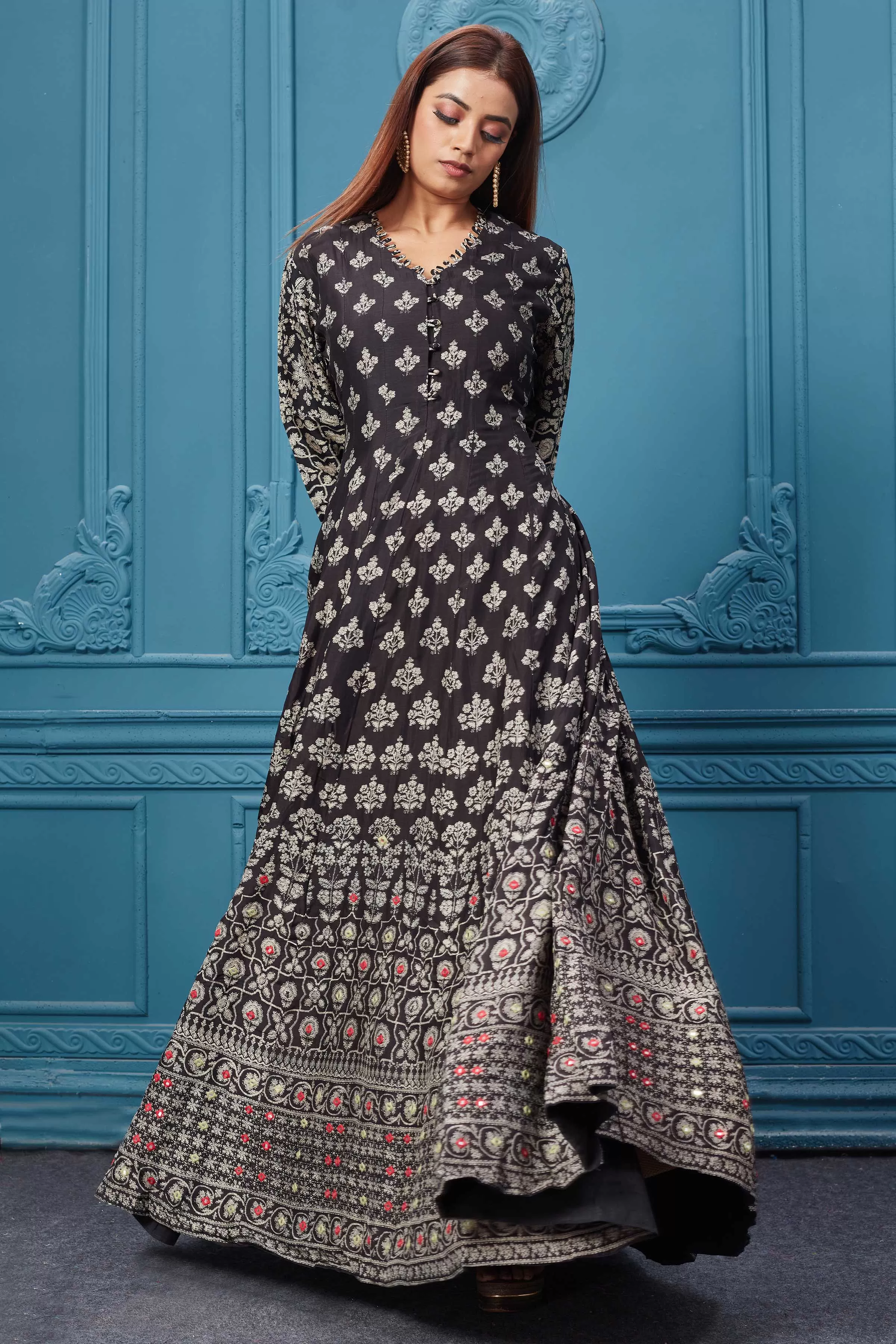 510022 Beautiful Black Anarkali Suit Set