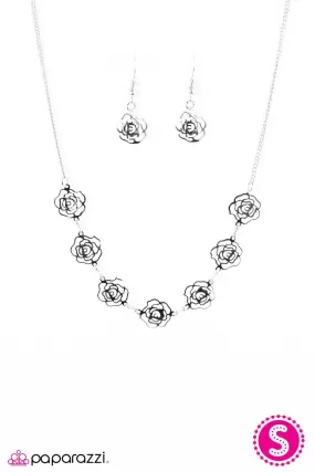 A Rare Rose Silver Flower Necklace - Paparazzi Accessories