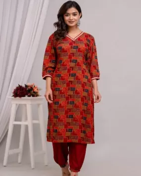 Afghani Pattern Cotton Kurti Pant Set Of 2