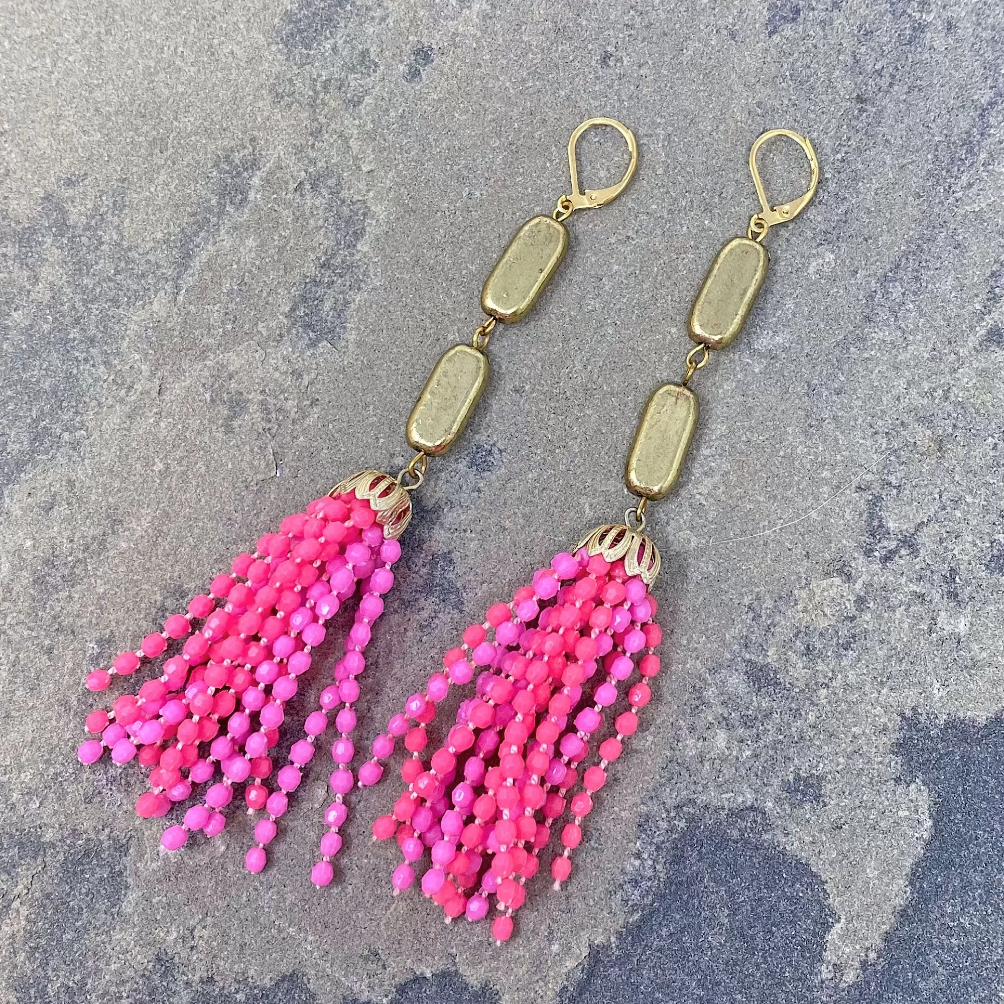 ALICE statement pink beaded tassel earrings