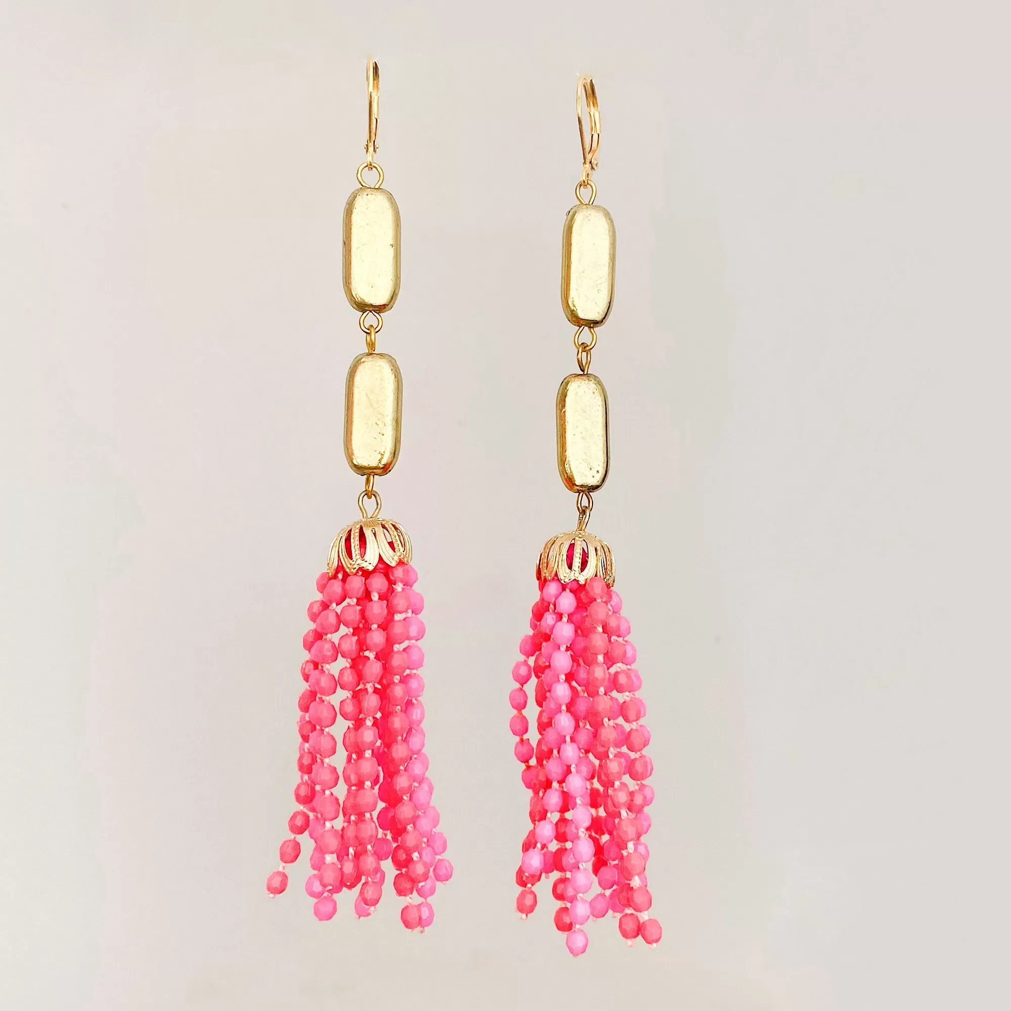 ALICE statement pink beaded tassel earrings