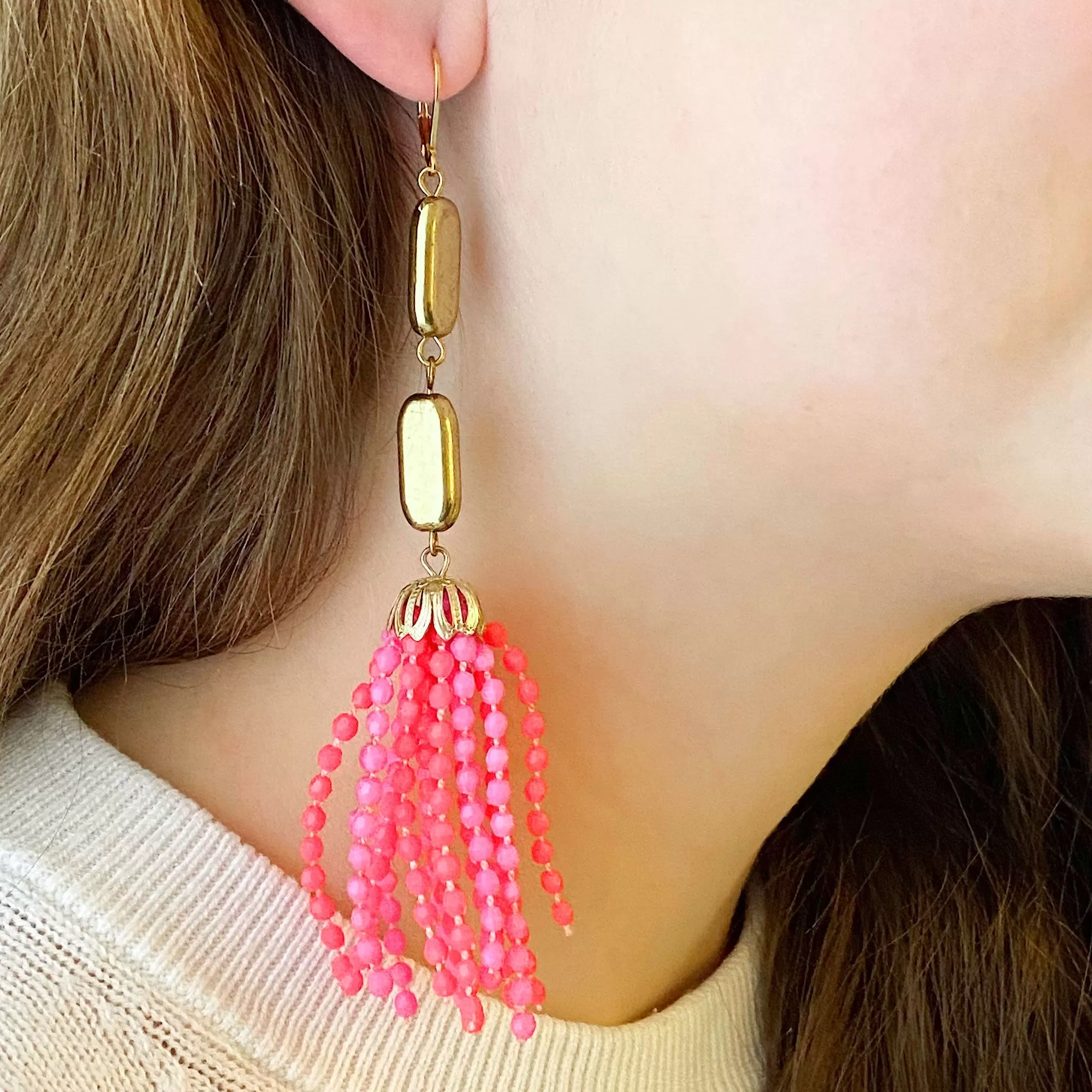 ALICE statement pink beaded tassel earrings