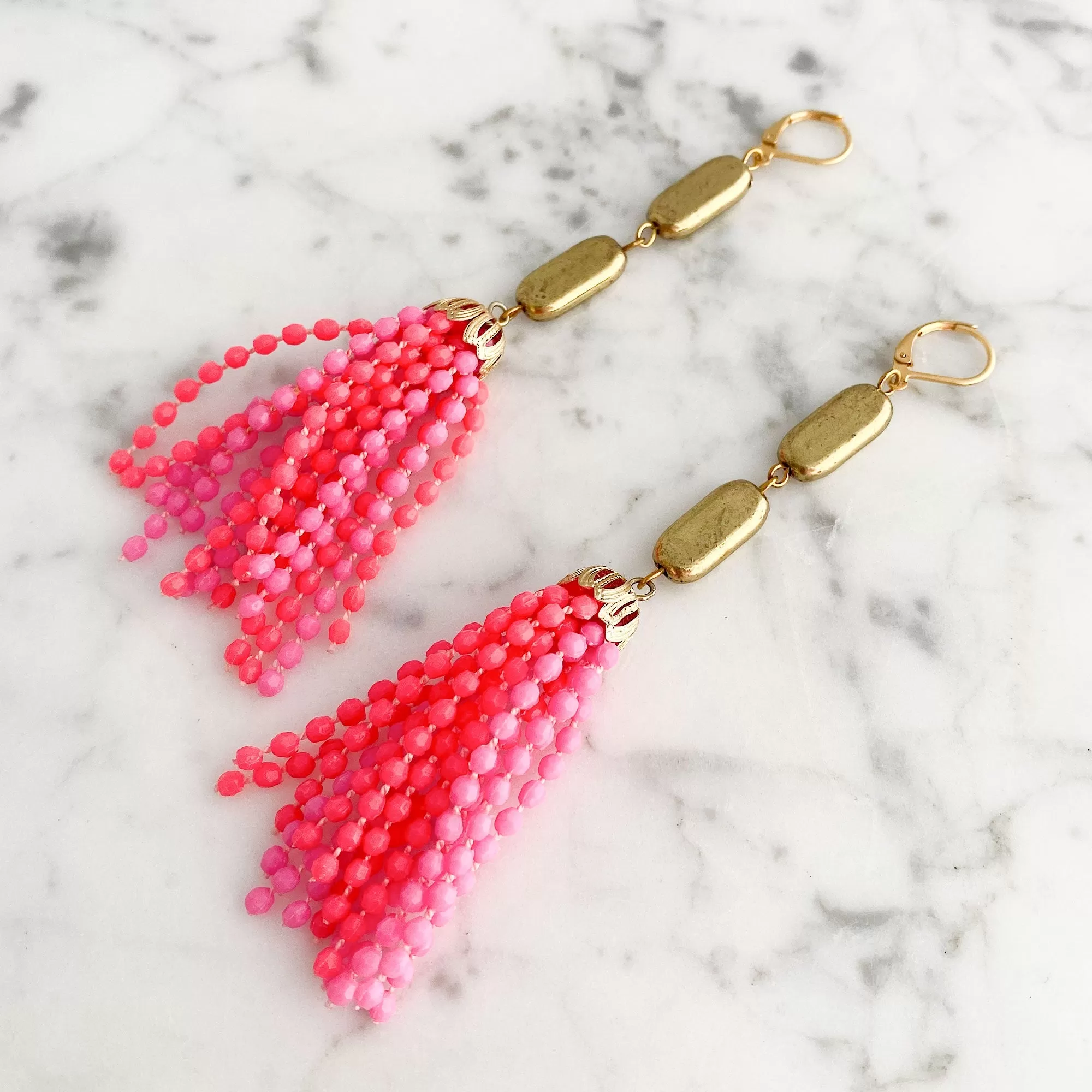 ALICE statement pink beaded tassel earrings