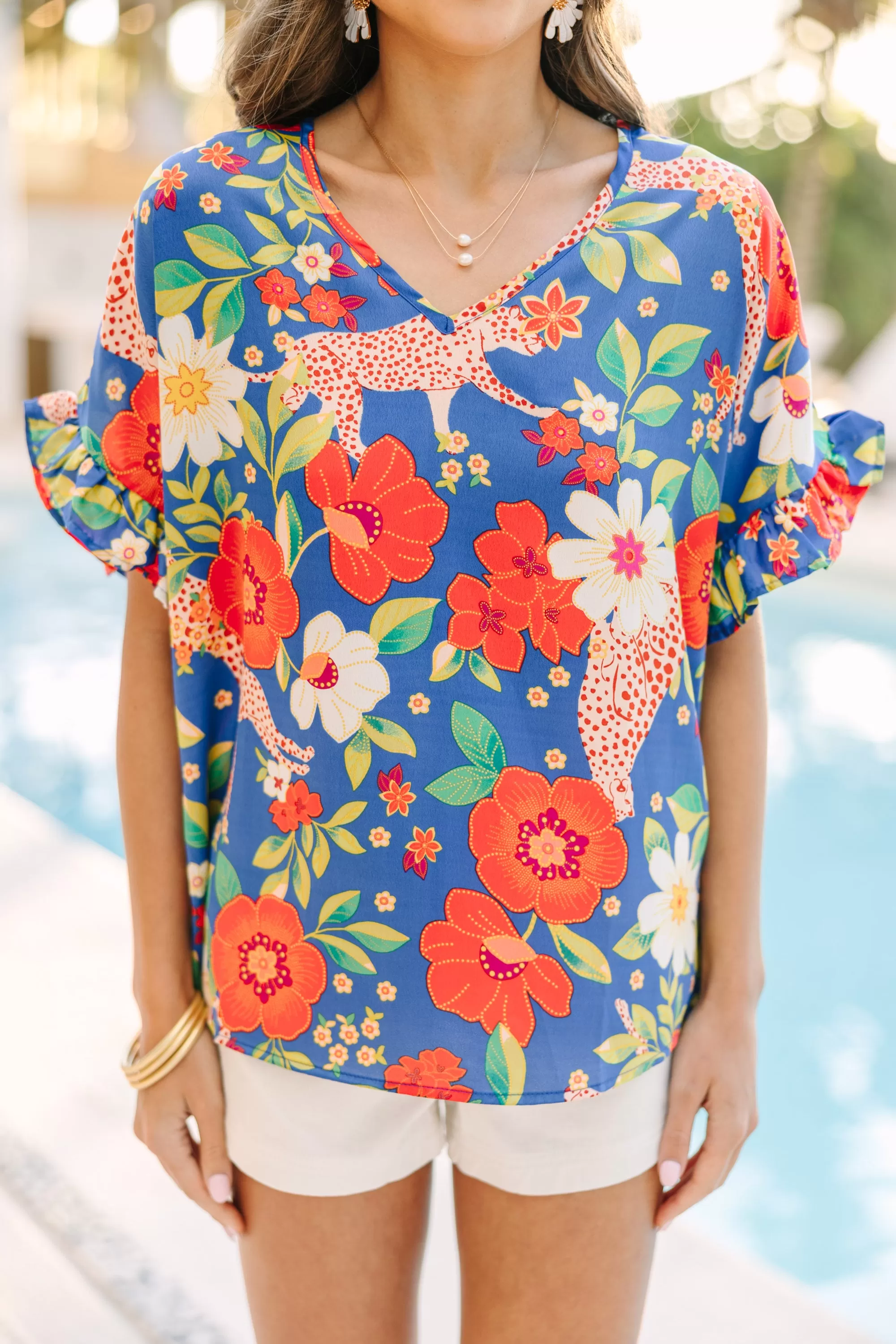 Always Summer Royal Blue Floral Blouse