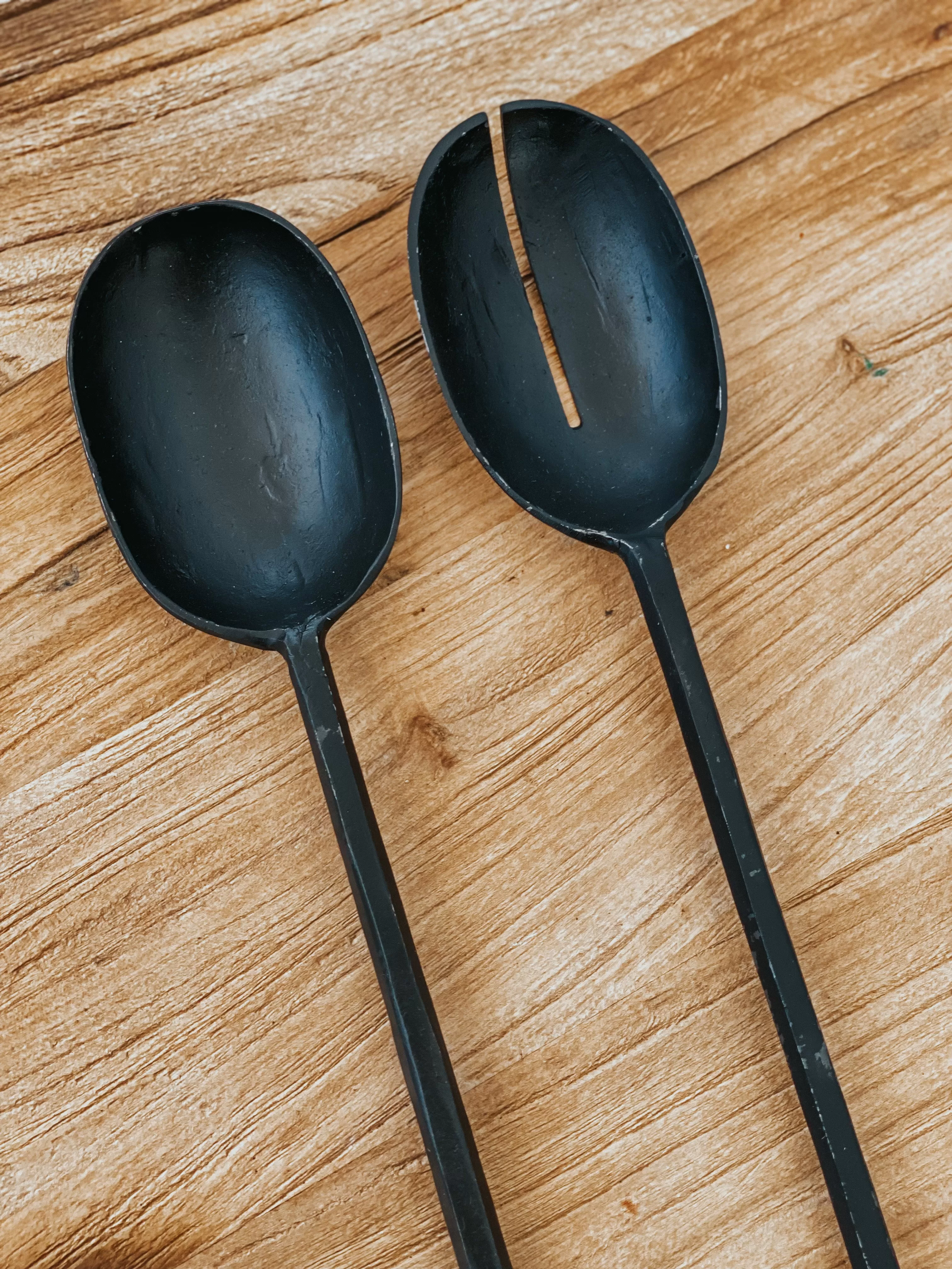 Antique Burnished Octo Thick Handle Salad Servers