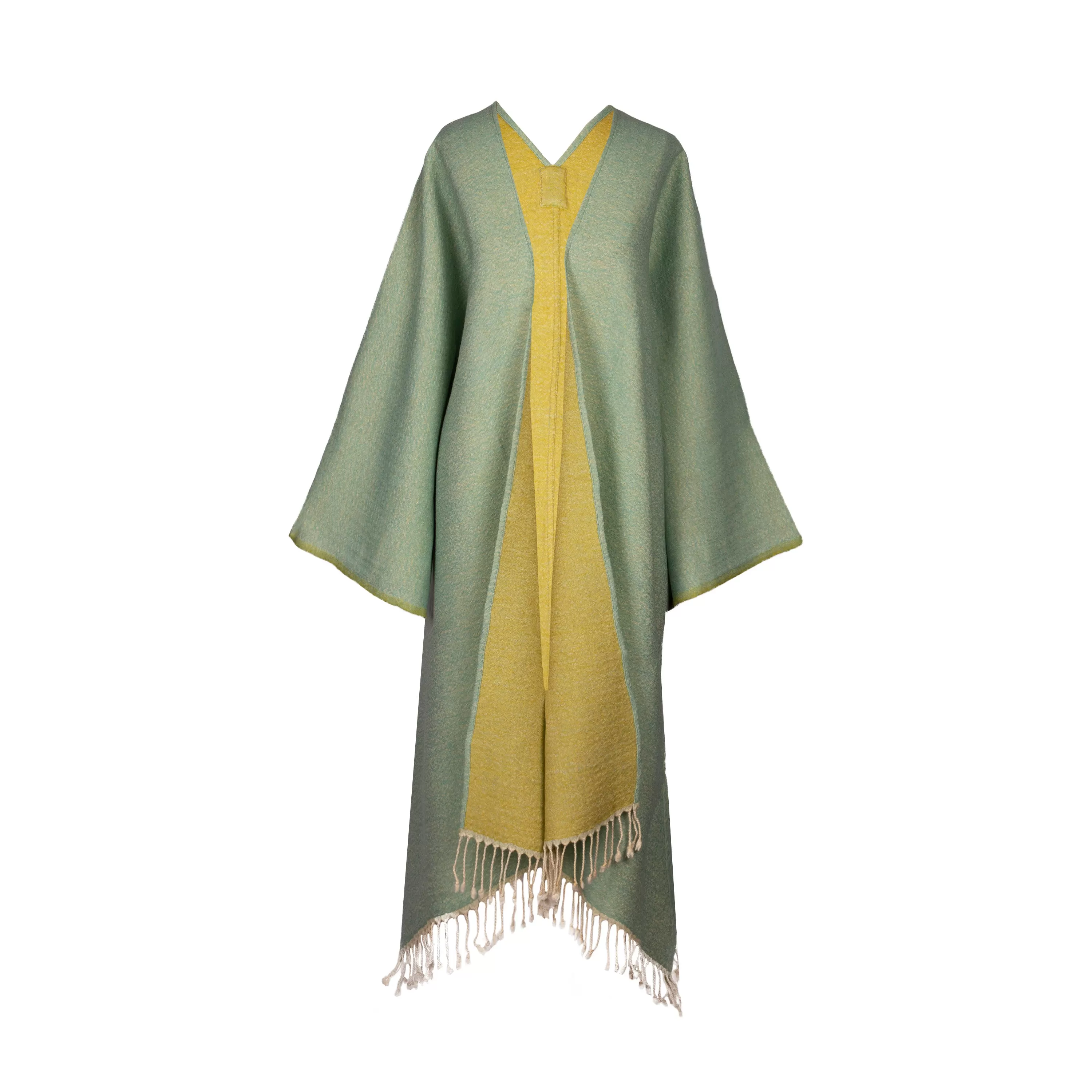 Aqua-Lime Boiled Wool Kimono Coat Reversible