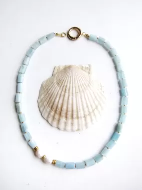 Aquamarine and Baroque Freshwater Pearl Necklace in 18K findings