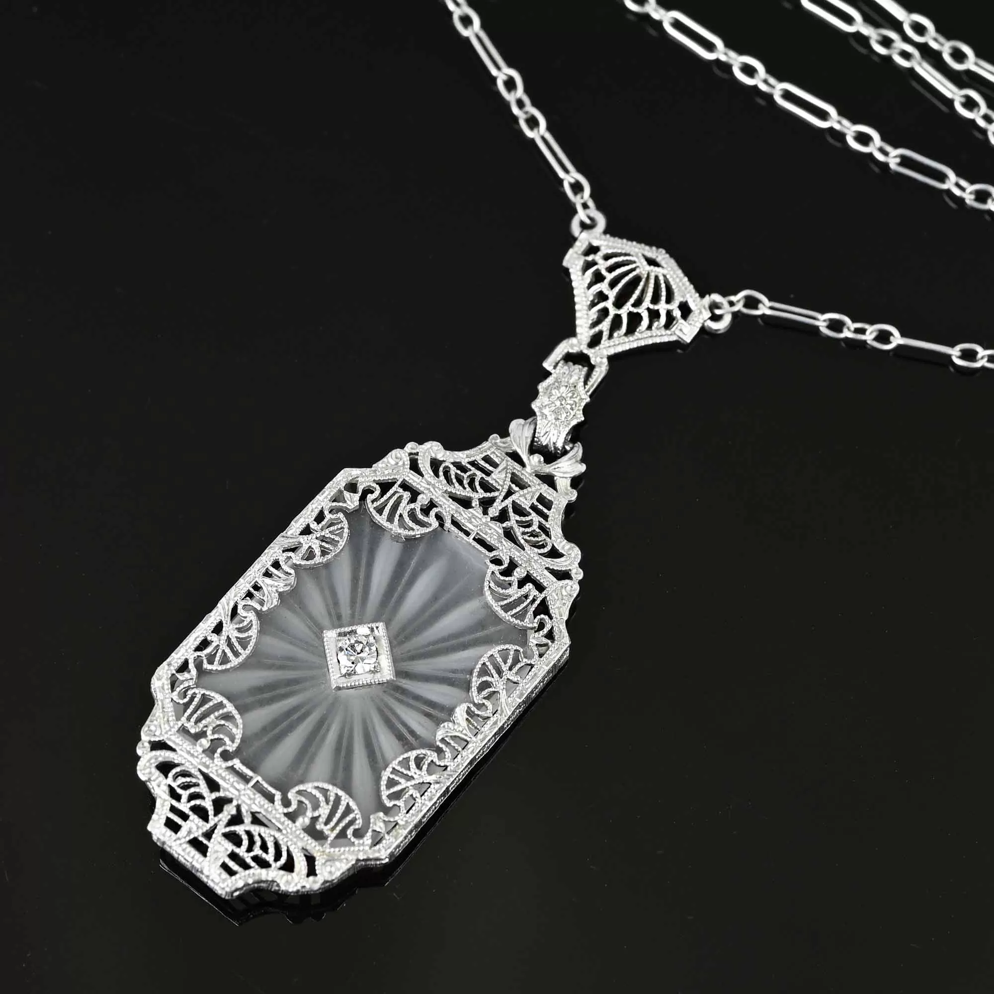 Art Deco Diamond Rock Crystal Necklace in Platinum