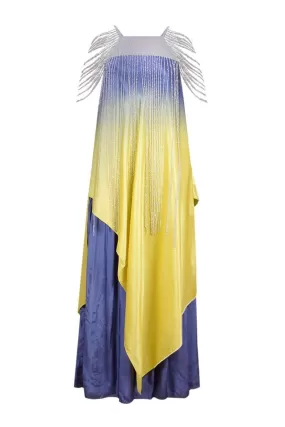 ASYMMETRIC SEQUIN DRAPED MAXI DRESS