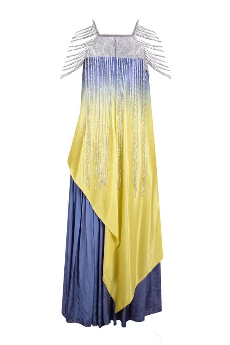 ASYMMETRIC SEQUIN DRAPED MAXI DRESS