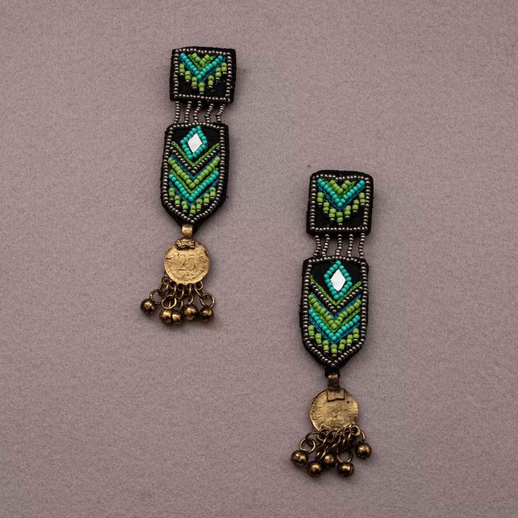 Banjaran green hand embroidered earring