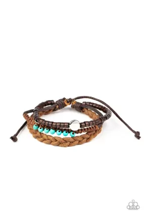 Beach Adventure Turquoise Blue Stone and Wood Bead Urban Knot Bracelet - Paparazzi Accessories