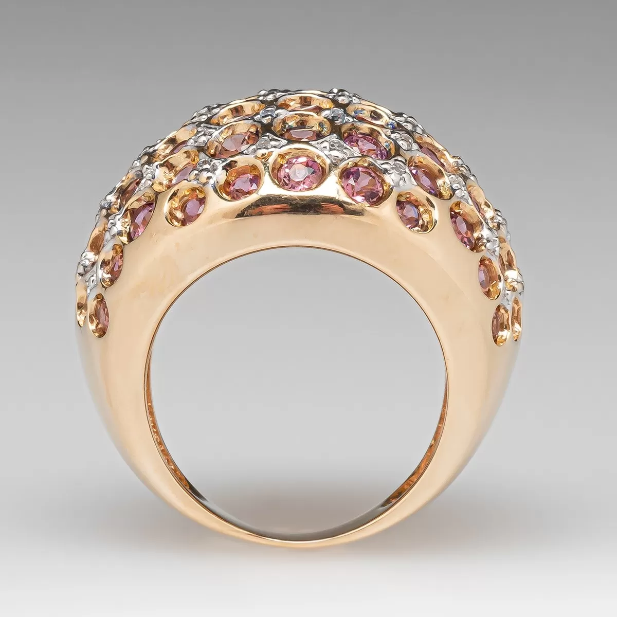 Beautiful Golden Plating Pink Tourmaline Cocktail Ring In Sterling Silver