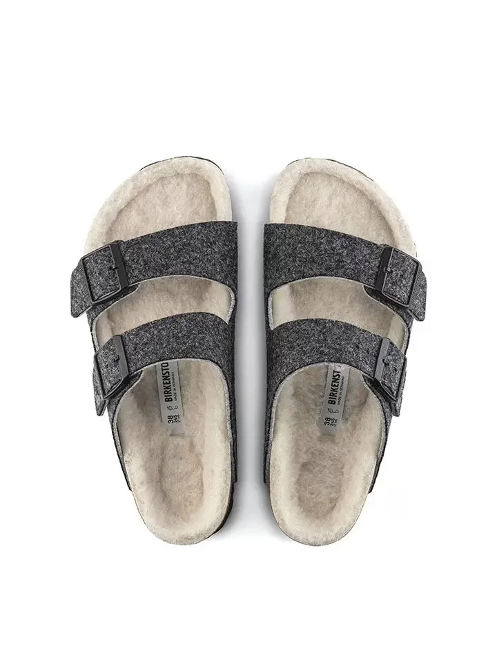 Birkenstock Arizona Wool Felt Narrow Sandals Doubleface Grey