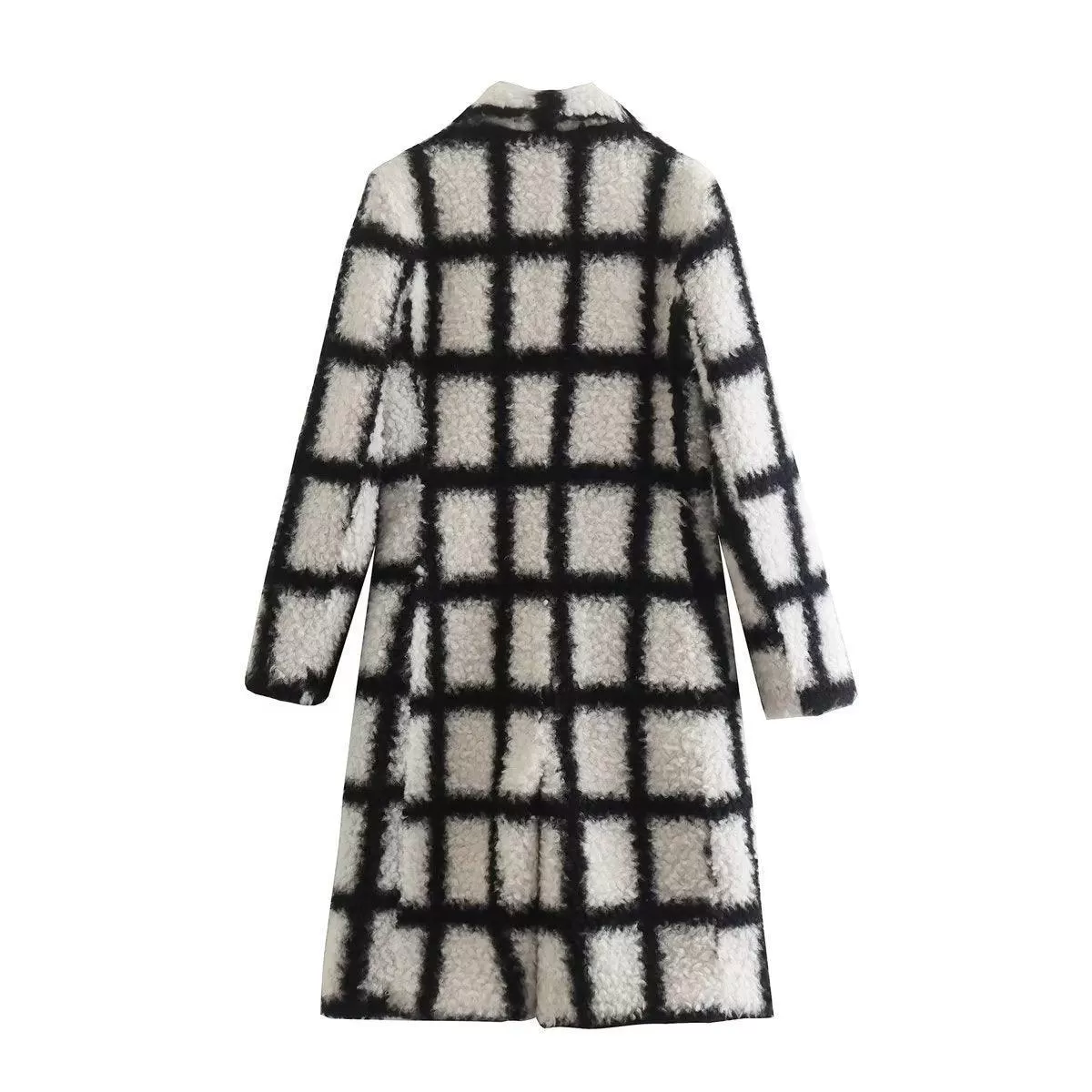 Black and White Slim Back Slit Woolen Coat