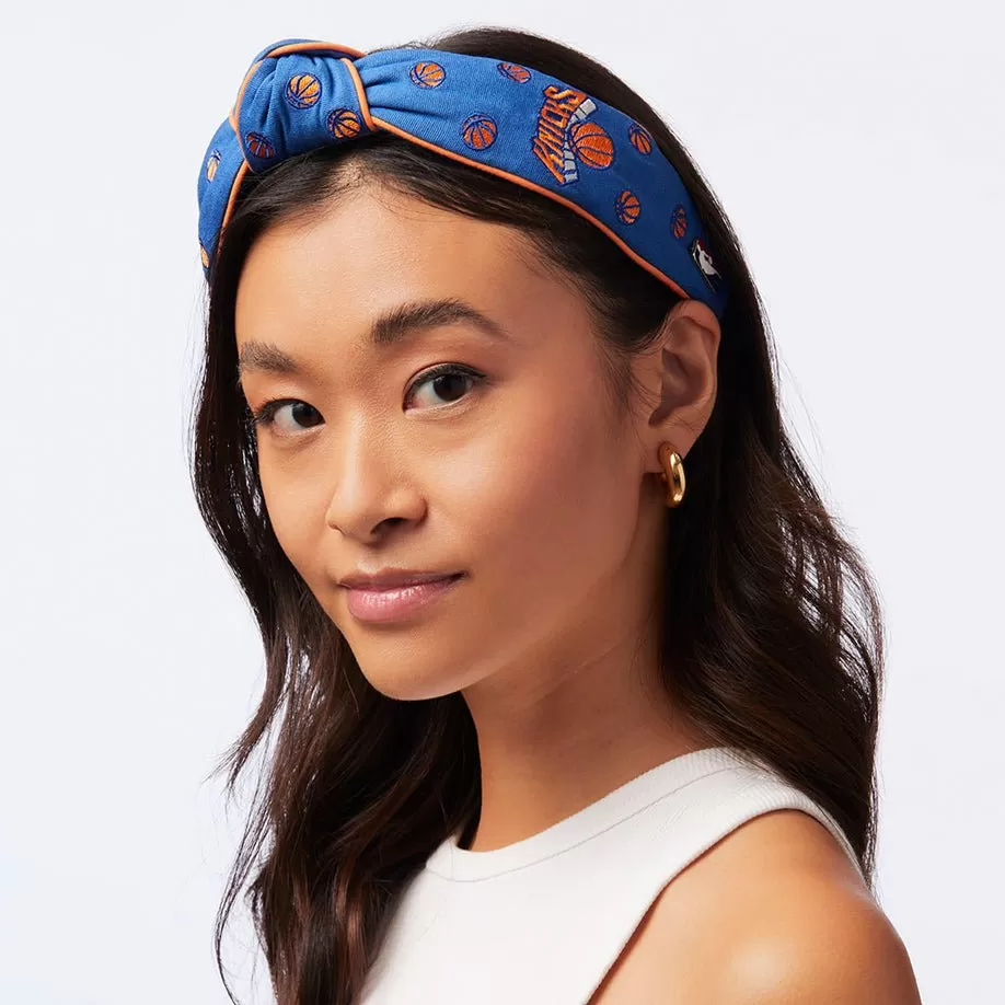 BLUE NEW YORK KNICKS EMBROIDERED KNOTTED HEADBAND