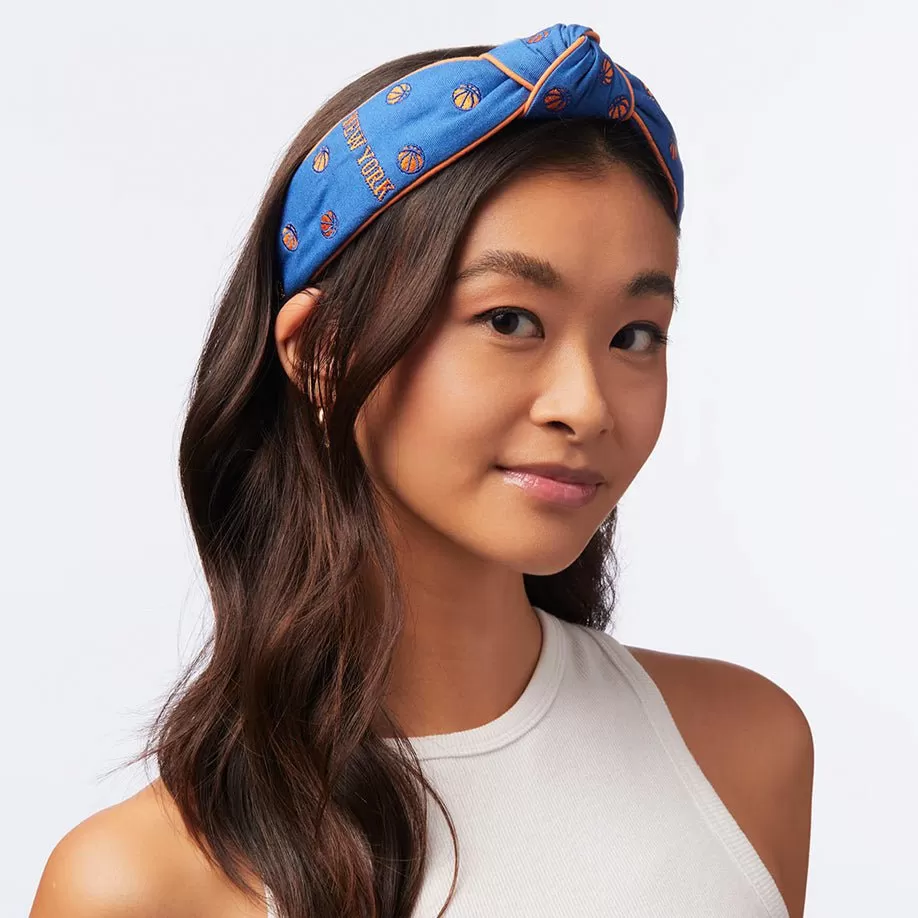 BLUE NEW YORK KNICKS EMBROIDERED KNOTTED HEADBAND