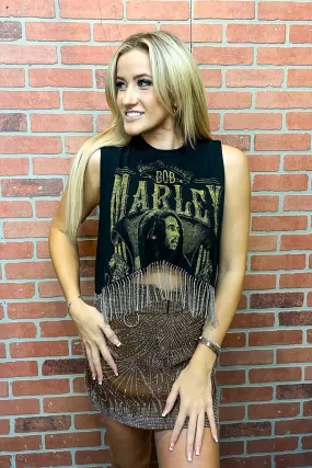 Bob Marley Cropped Rhinestone Fringe Tank