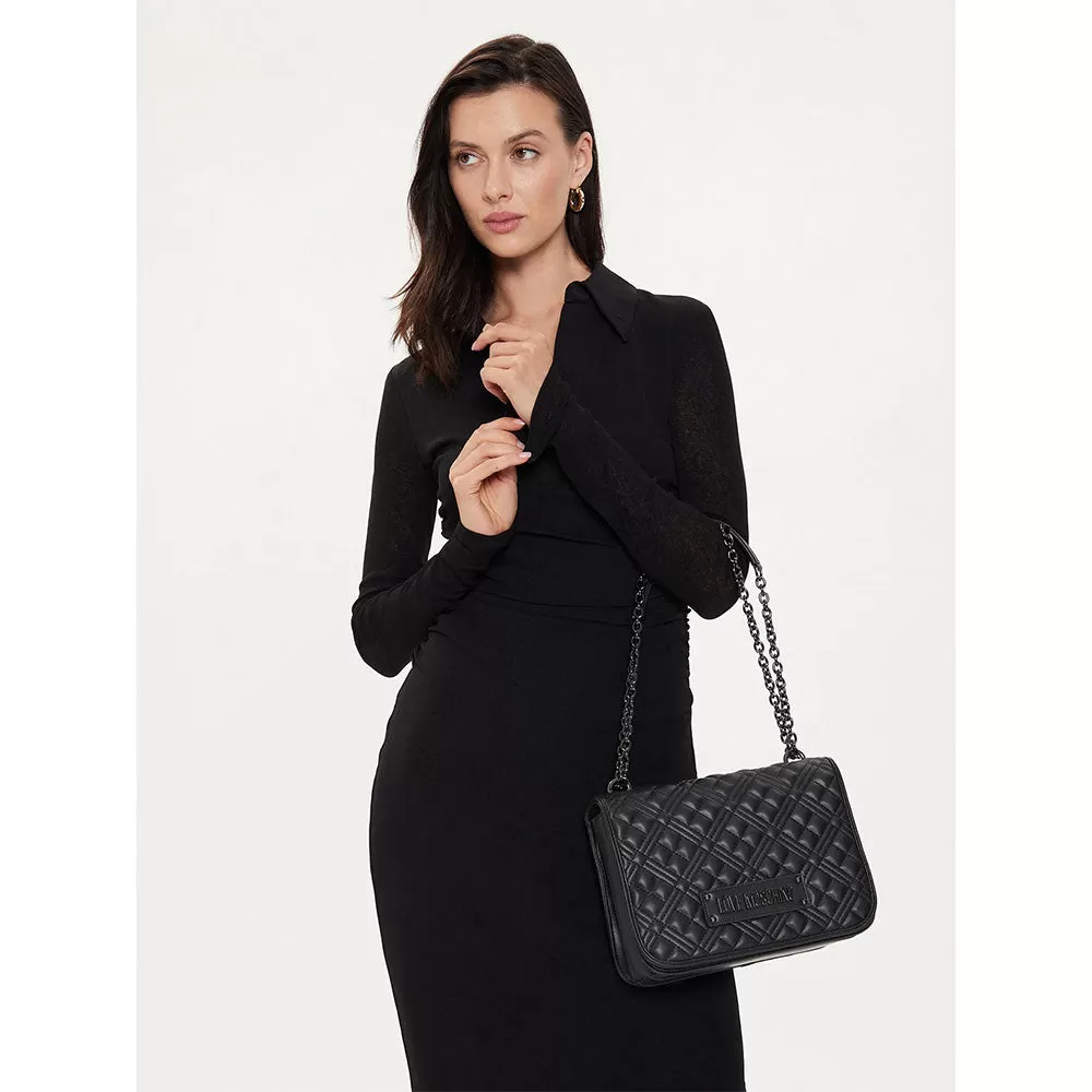 Borsa Donna a Spalla e Tracolla LOVE MOSCHINO linea Quilted colore Nero con Logo Canna di Fucile