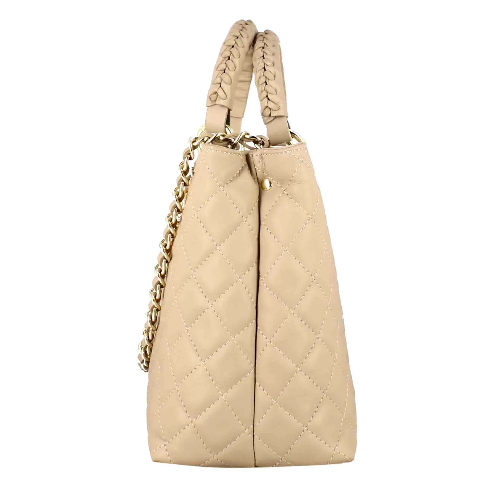 Borsa shopper Vanity con tracolla in pelle trapuntata colore beige