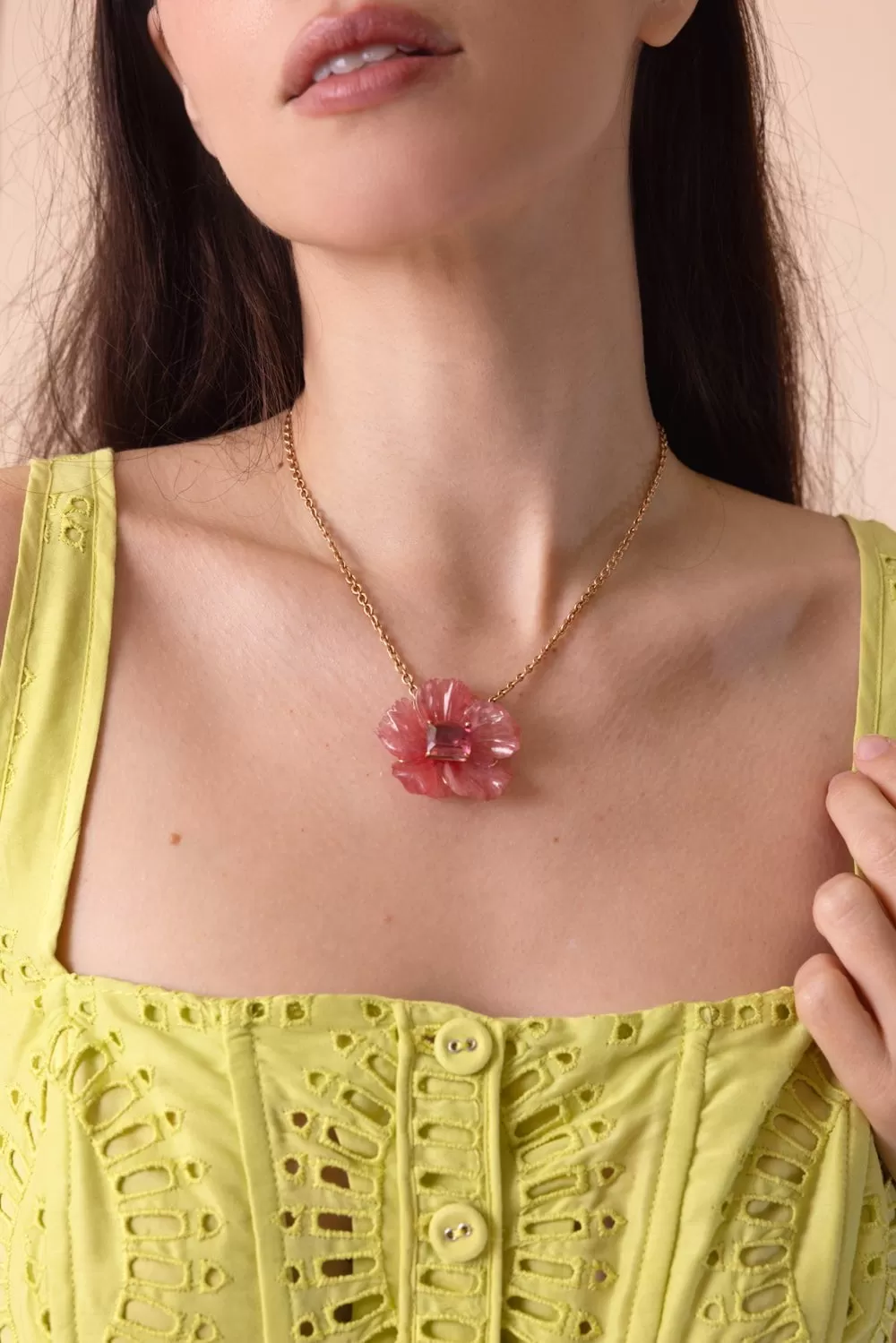 Botanical Rhodochrosite Tropical Flower Necklace