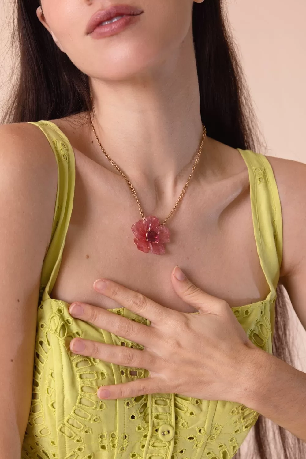 Botanical Rhodochrosite Tropical Flower Necklace