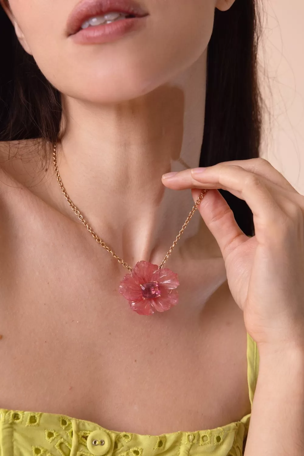 Botanical Rhodochrosite Tropical Flower Necklace